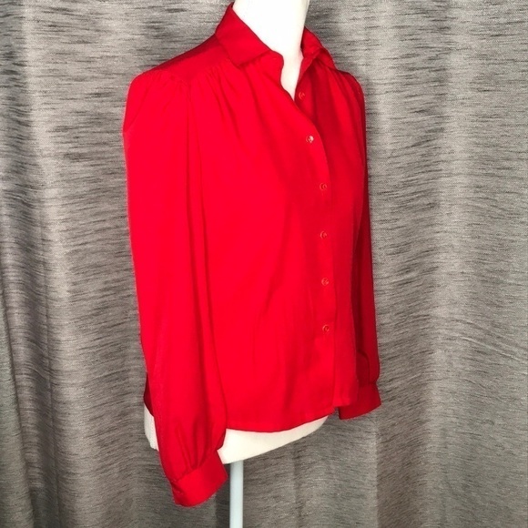 JUDY BOND RED LONG SLEEVED PUFFY BLOUSE SIZE 4 VINTAGE - Picture 5 of 8
